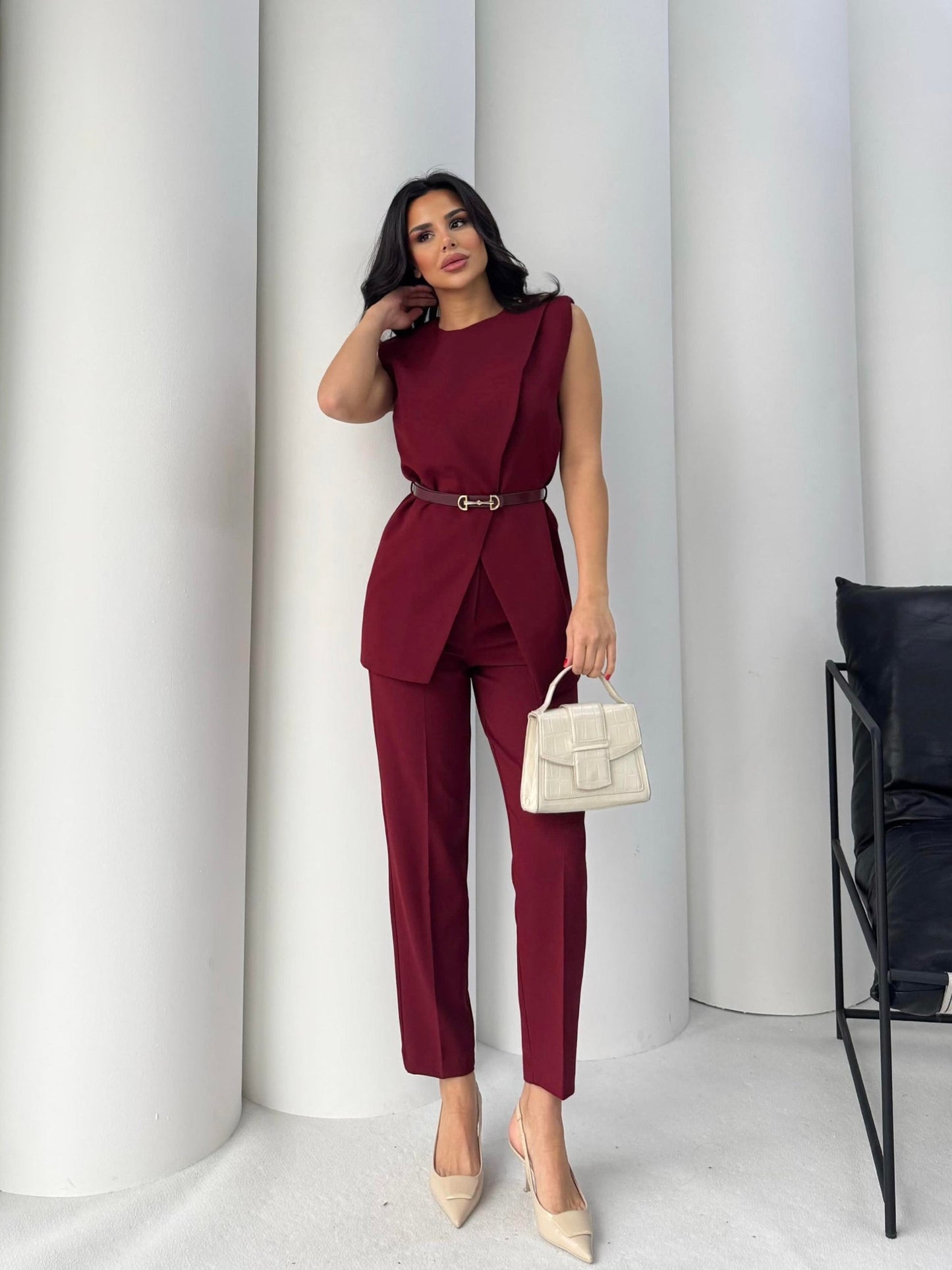 CONJUNTO BORDEAUX COM CINTO