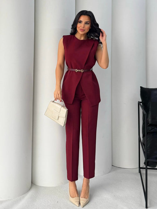 CONJUNTO BORDEAUX COM CINTO