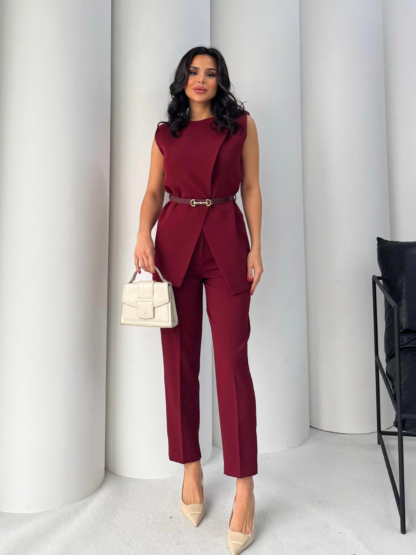 CONJUNTO BORDEAUX COM CINTO