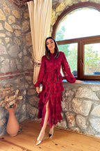 Vestido Vermelho com Folhos