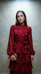 Vestido Vermelho com Folhos