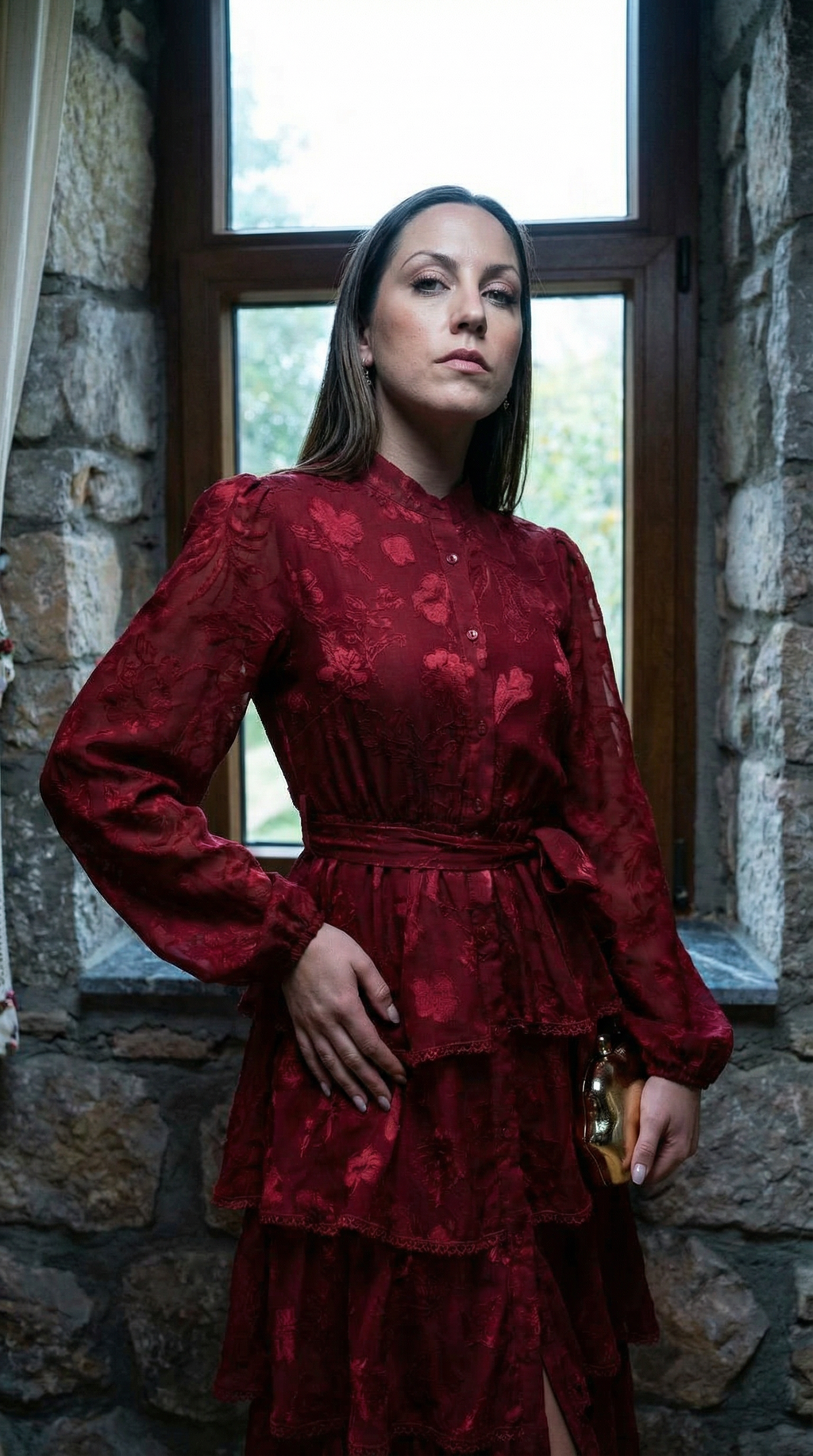 Vestido Vermelho com Folhos