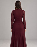 Vestido Comprido Entrançado com Manga Comprida e Abertura Frontal