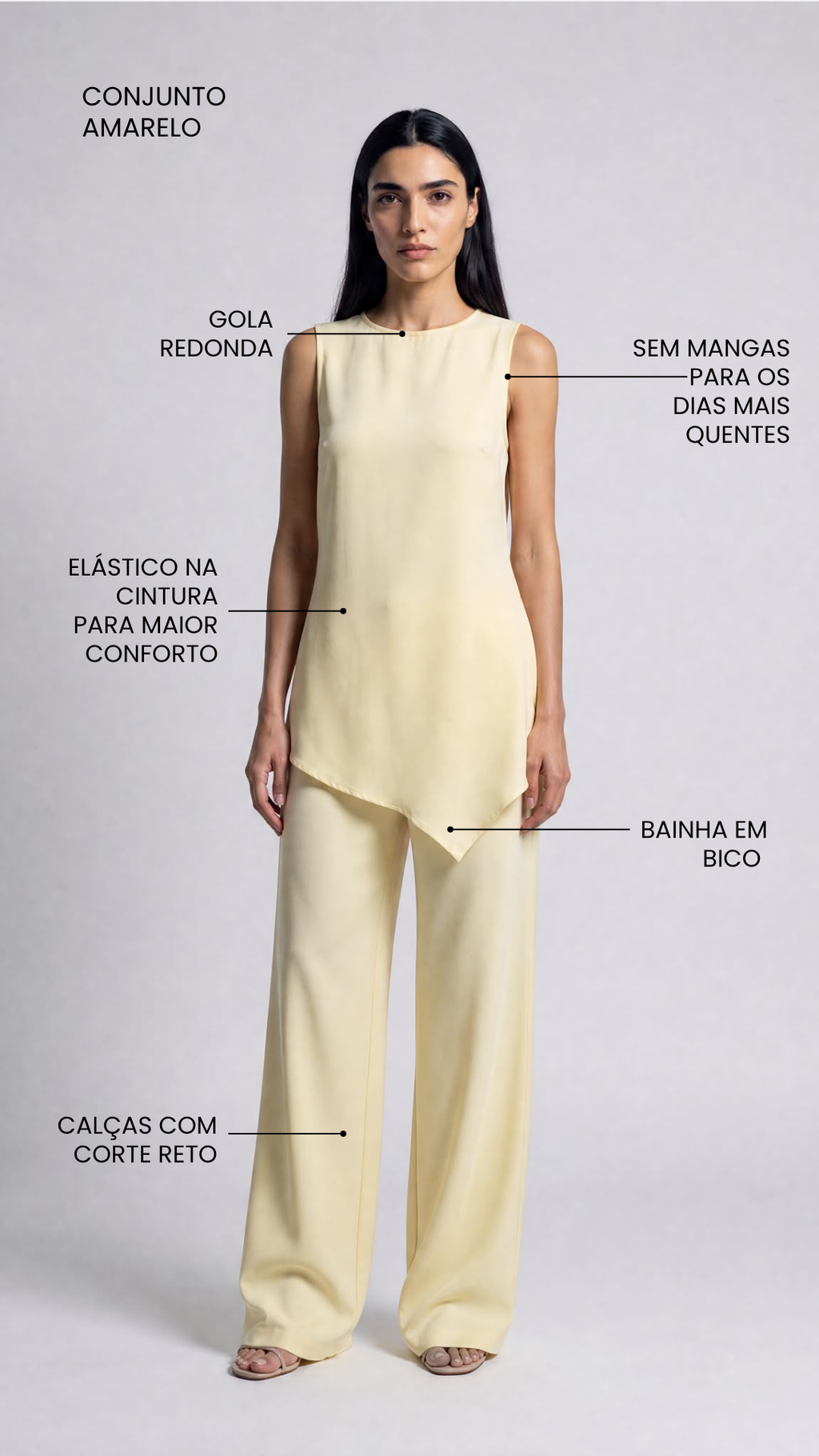 Conjunto Amarelo de Túnica Comprida e Calças Fluidas