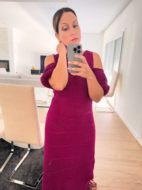VESTIDO COMPRIDO AMEIXA COM FRANJAS