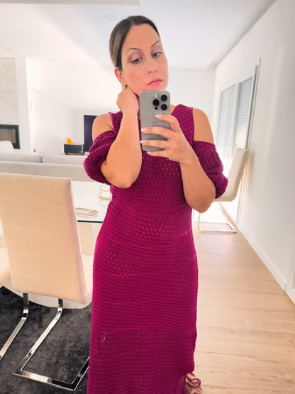 VESTIDO COMPRIDO AMEIXA COM FRANJAS