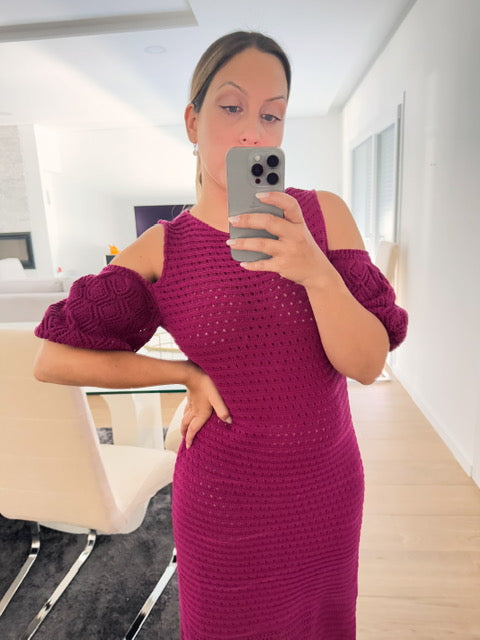 VESTIDO COMPRIDO AMEIXA COM FRANJAS